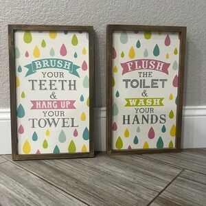 Hobby Lobby Teal and Pink Bathroom Wall Art Set